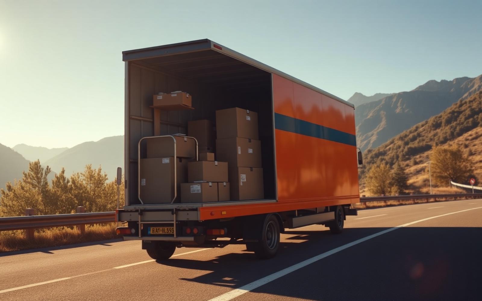 Camion SDV Déménagement chargé, en route vers l'Europe